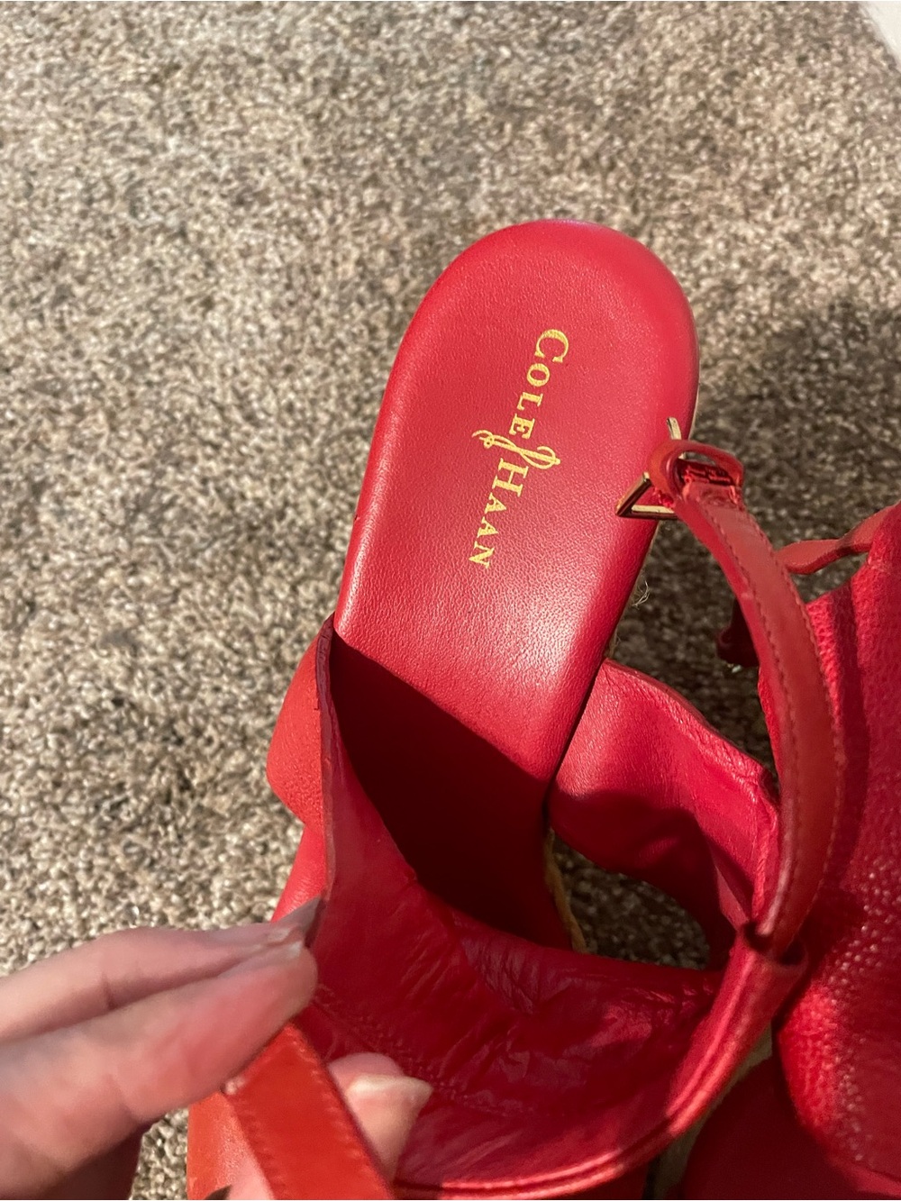 Cole Haan Red Leather Espadrille Wedge Sandals - Women size 9 - Picture 3 of 7